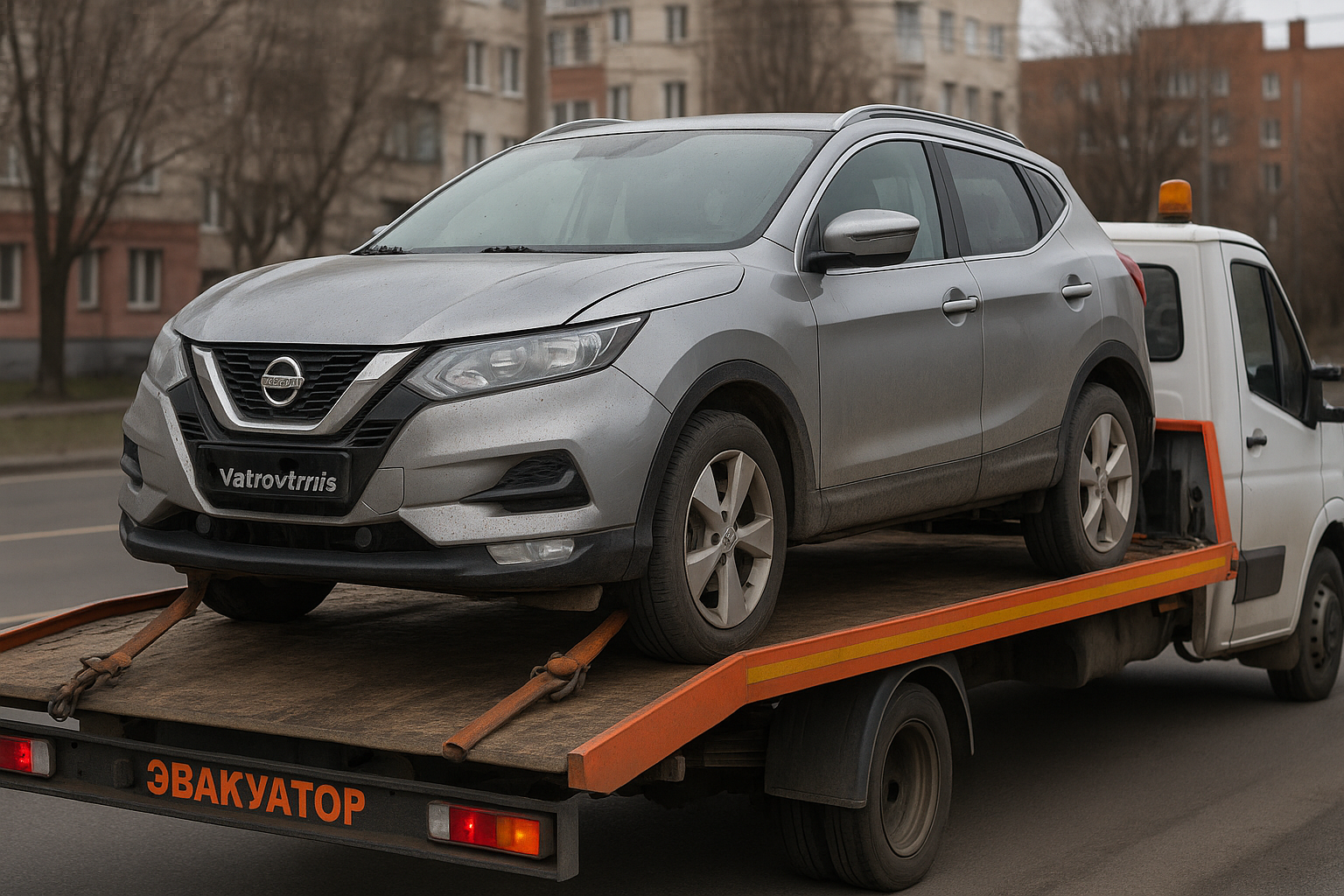 Сломалась коробка передач Nissan — автомобиль на эвакуаторе